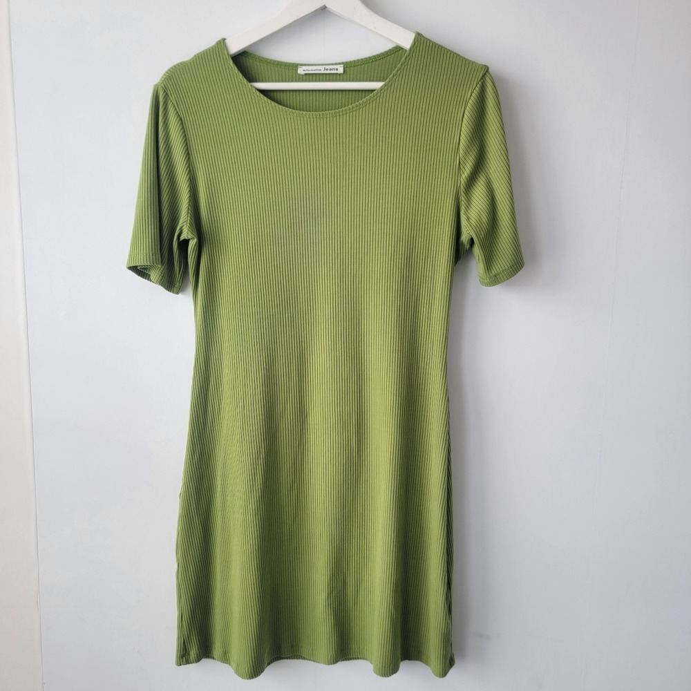Reformation women's green Kennedy ribbed knit dress size Xl short sleeve